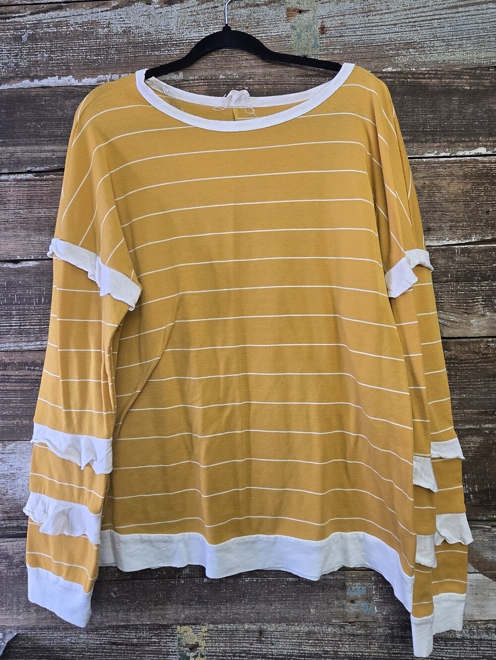 143 Story Women’s Mustard Striped Long Sleeve Top with White Trim, Size L